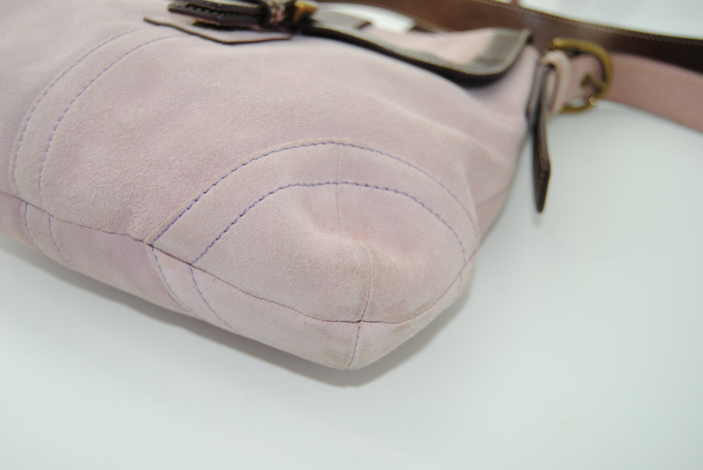 Coach Light Pink (Lilac) Suede Leather Buckle Flap Crossbody Shoulder Bag