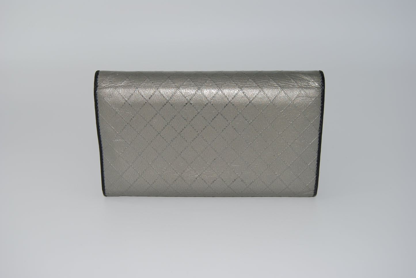 Chanel Bifold Long Wallet Metallic Silver 1 Coco Mark Coin Purse Leather