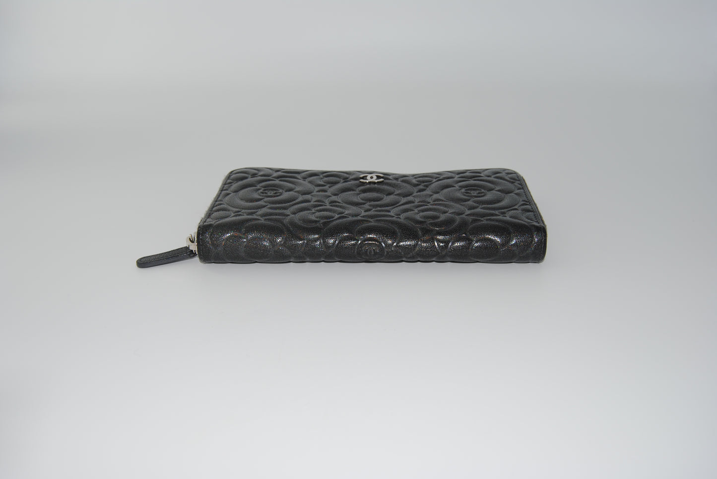 Chanel Camellia Zip Around Silver Large Wallet