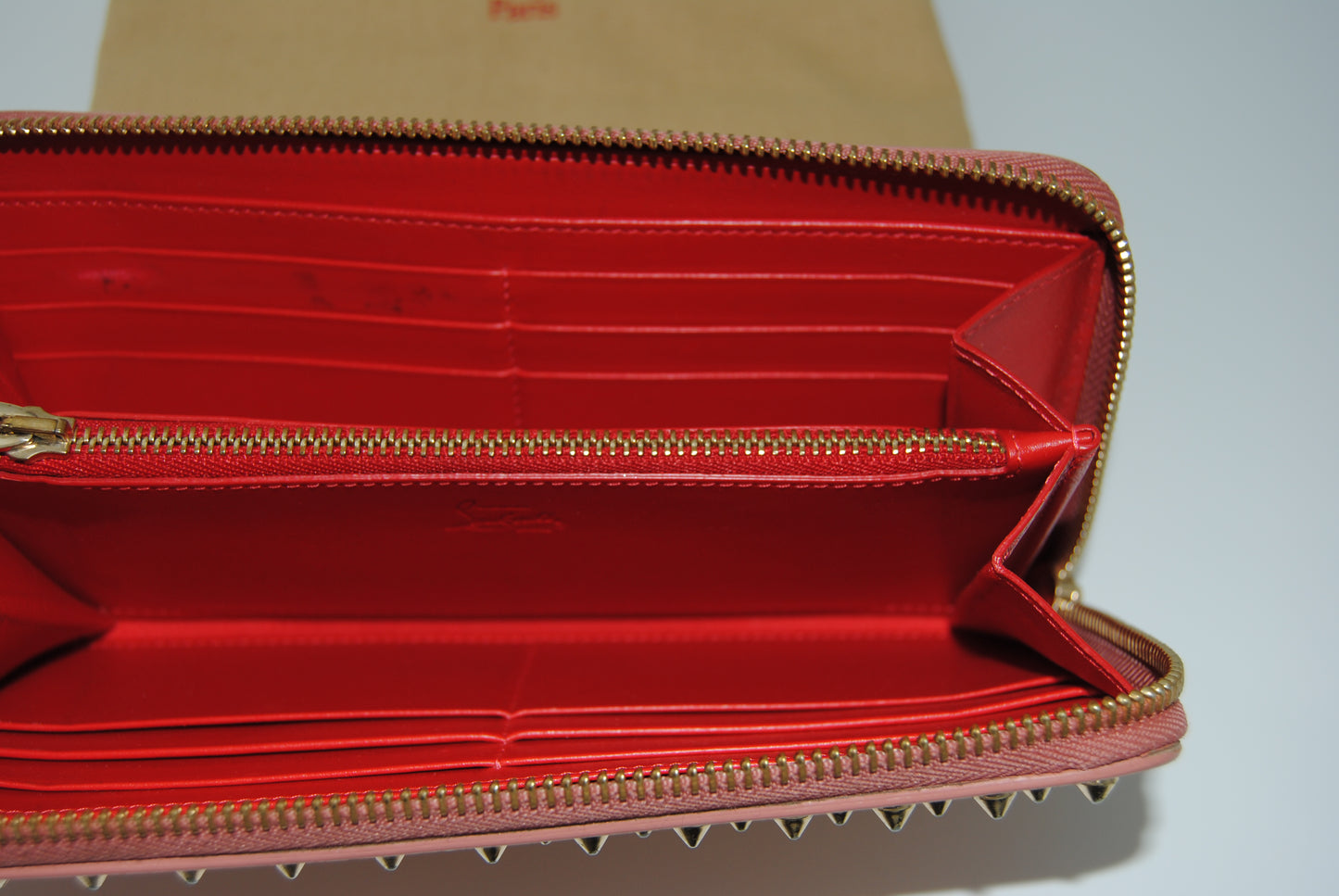 Christian Louboutin Red Leather Leopard Print Patent Wallet Zip Around