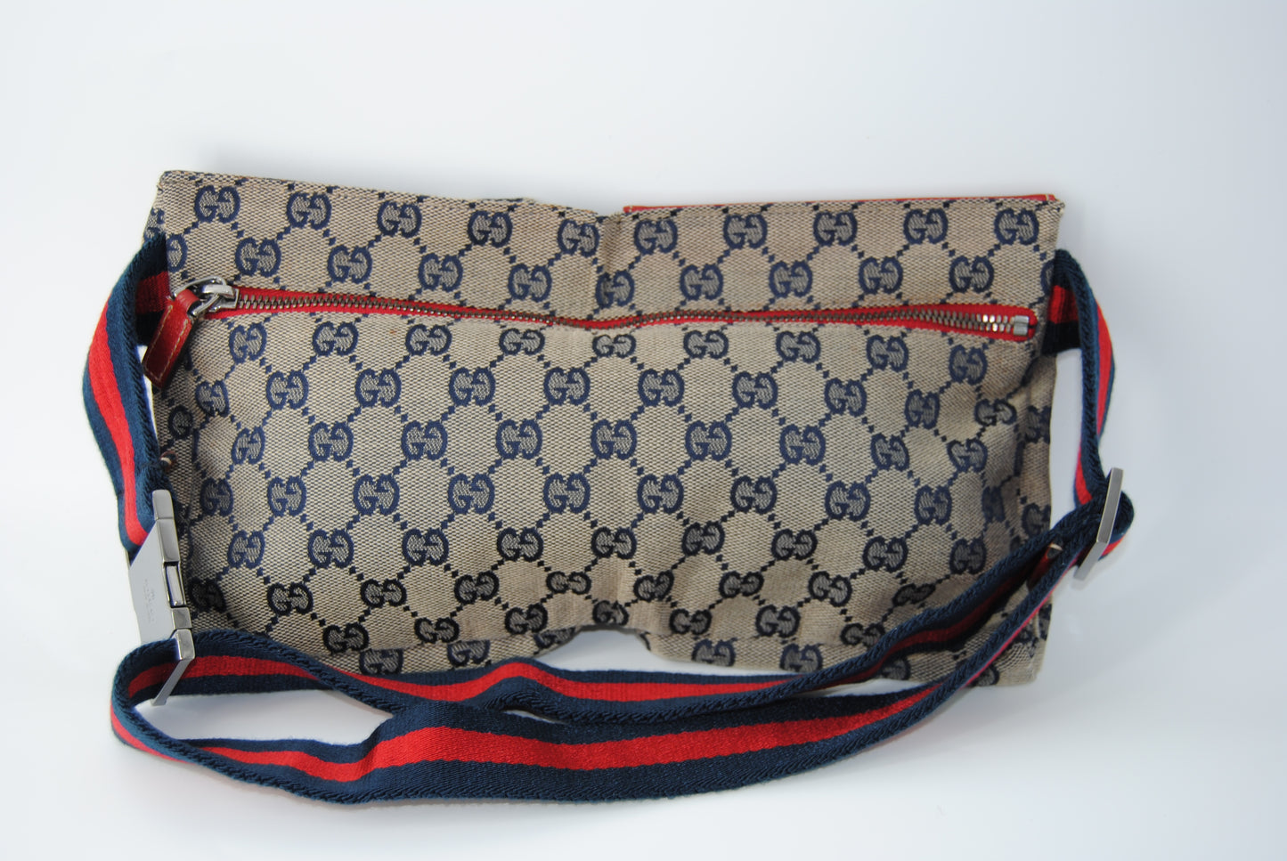 Gucci Blue GG Canvas Double Pocket Belt Bag Navy blue