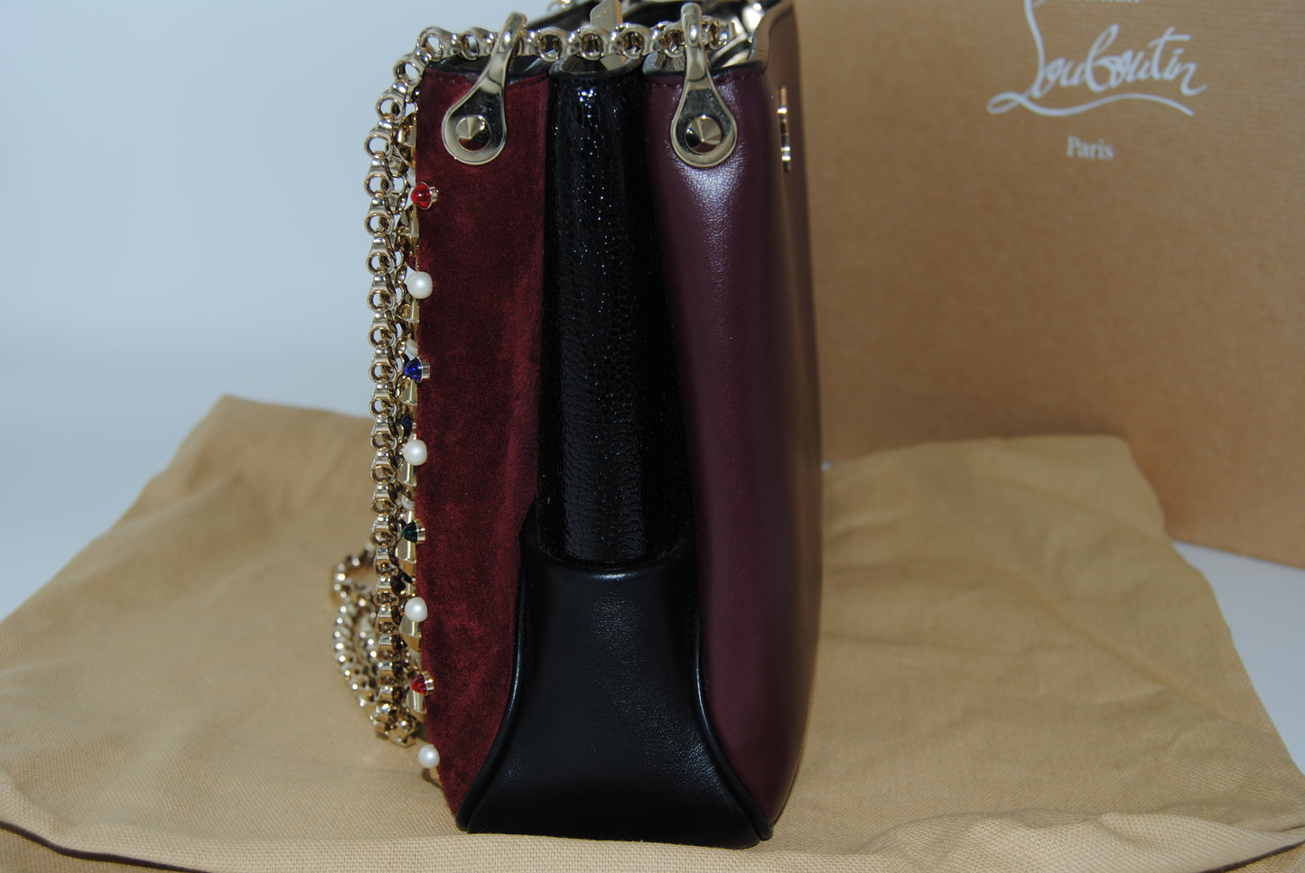 Christian Louboutin Large Trilubi Spikes Suede & Leather Bag Multicolor
