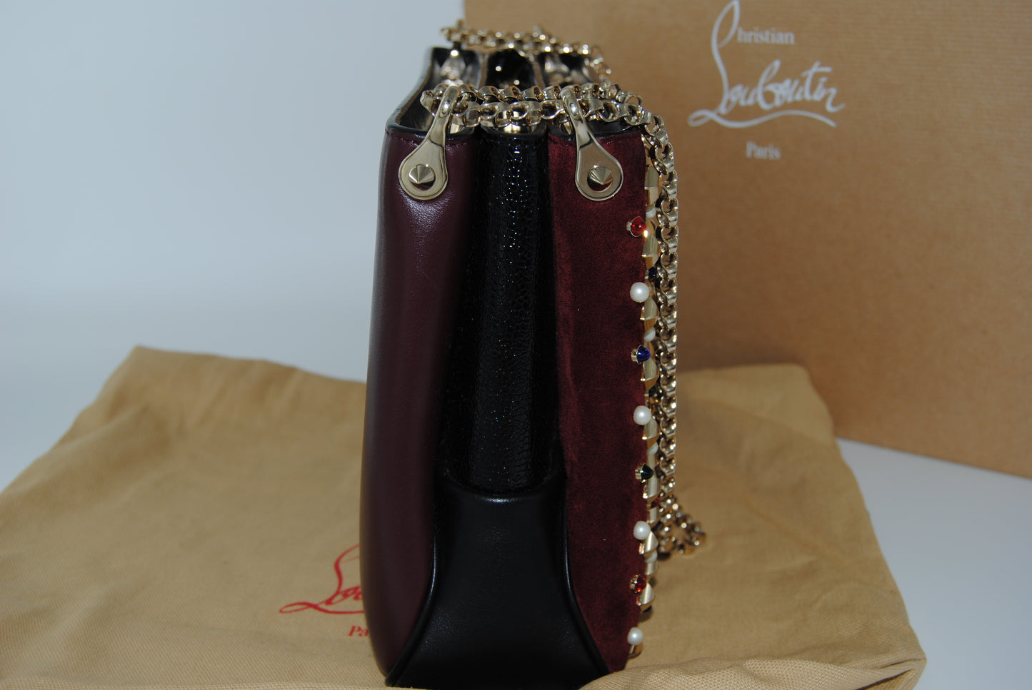 Christian Louboutin Large Trilubi Spikes Suede & Leather Bag Multicolor