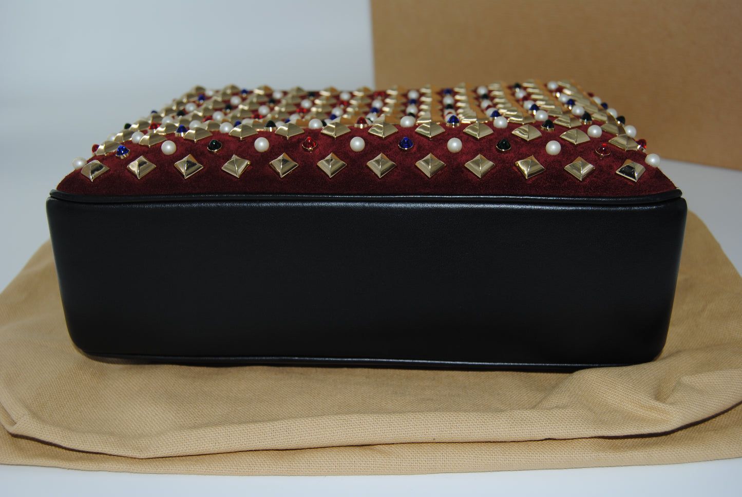 Christian Louboutin Large Trilubi Spikes Suede & Leather Bag Multicolor