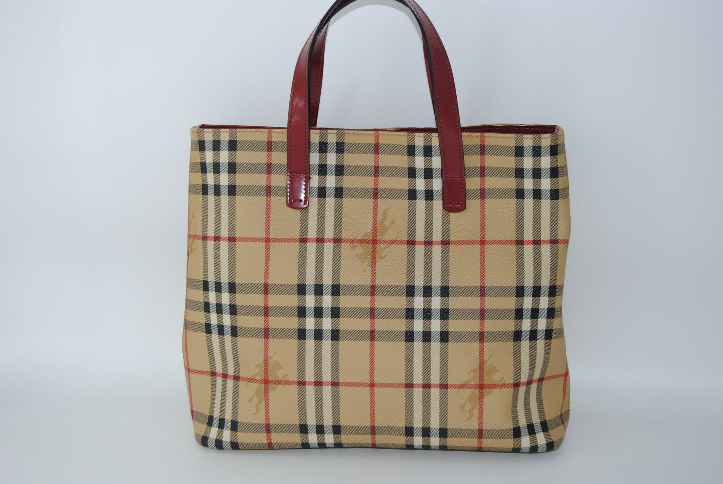 Burberry Coated Canvas Haymarket Tote Handle Red