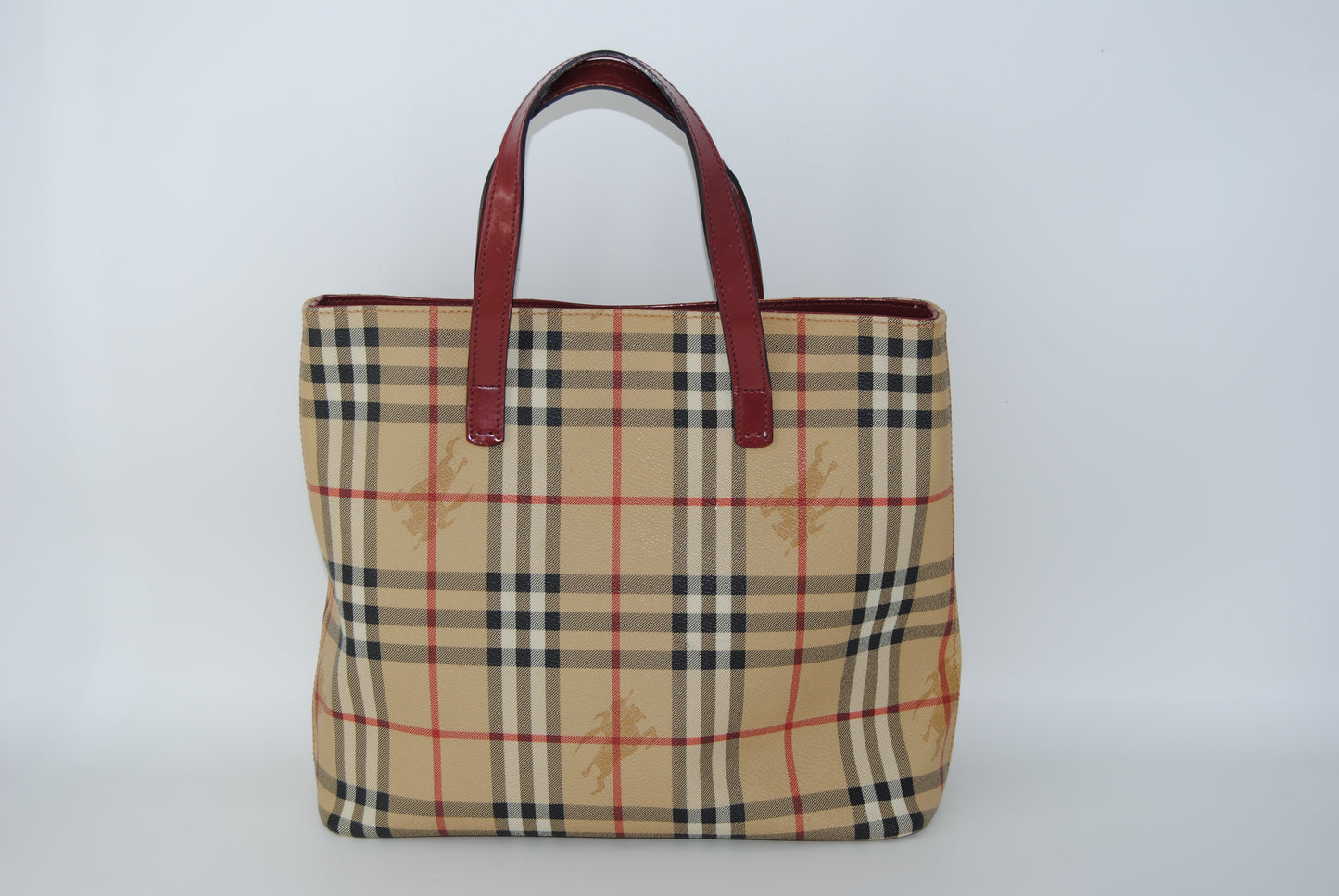 Burberry Coated Canvas Haymarket Tote Handle Red