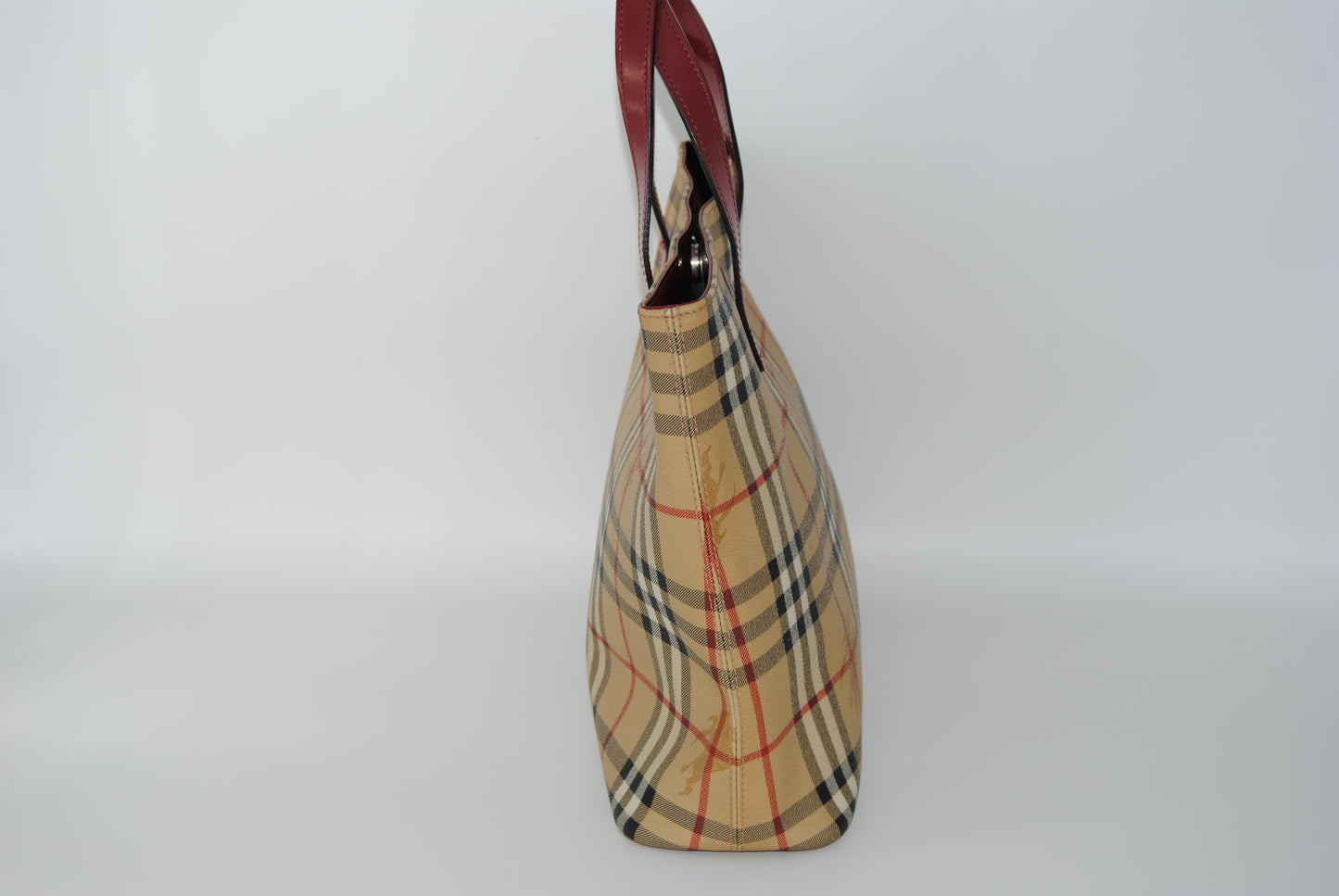 Burberry Coated Canvas Haymarket Tote Handle Red