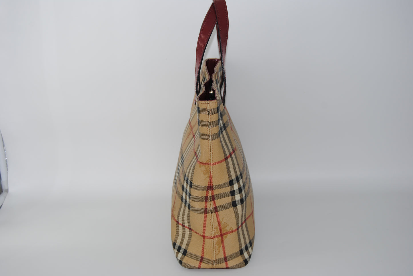 Burberry Coated Canvas Haymarket Tote Handle Red