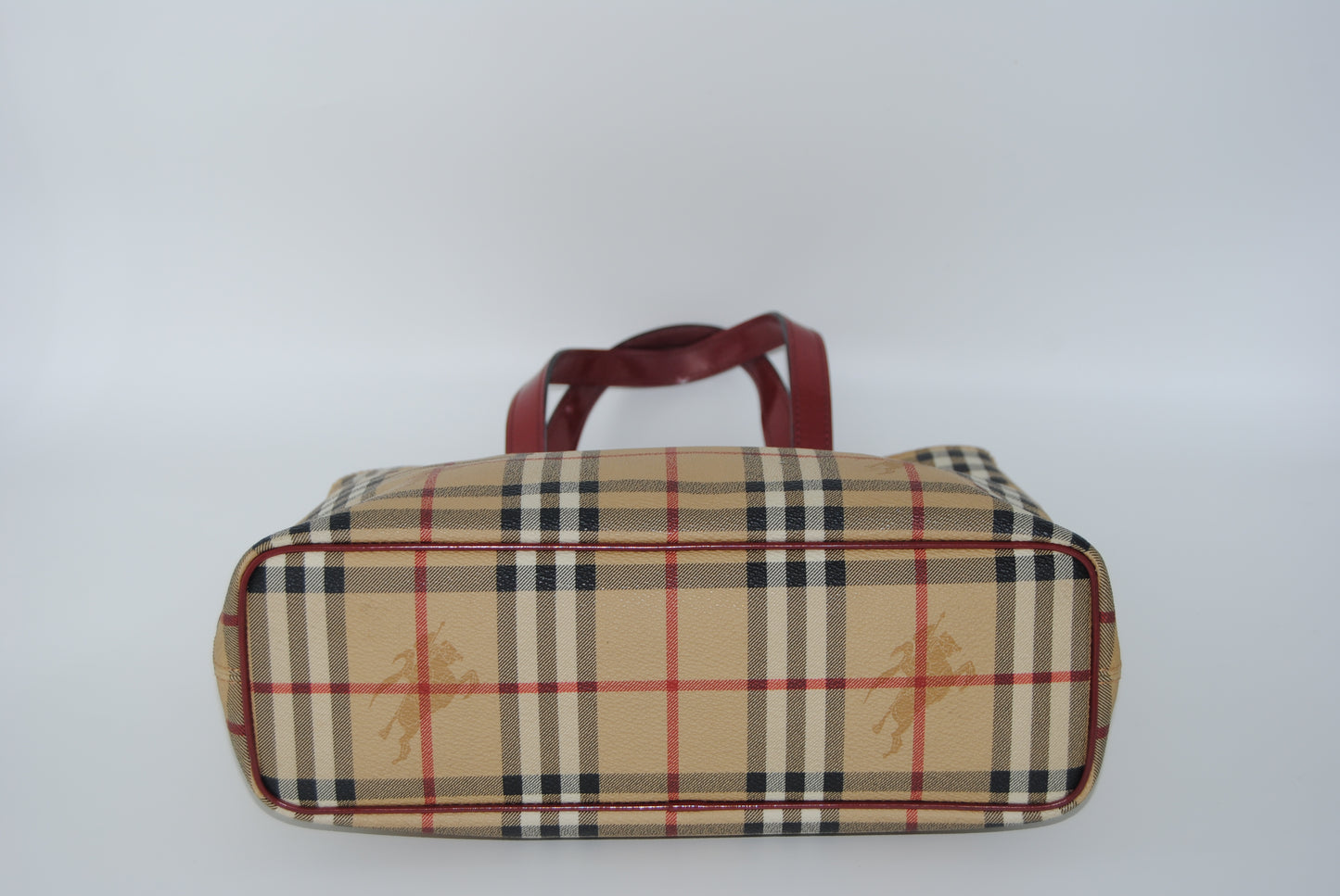 Burberry Coated Canvas Haymarket Tote Handle Red