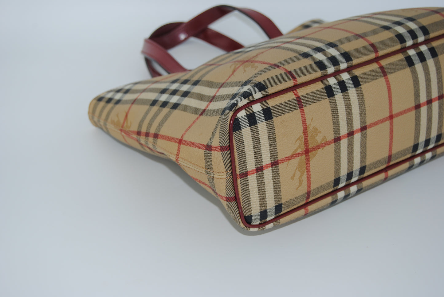 Burberry Coated Canvas Haymarket Tote Handle Red
