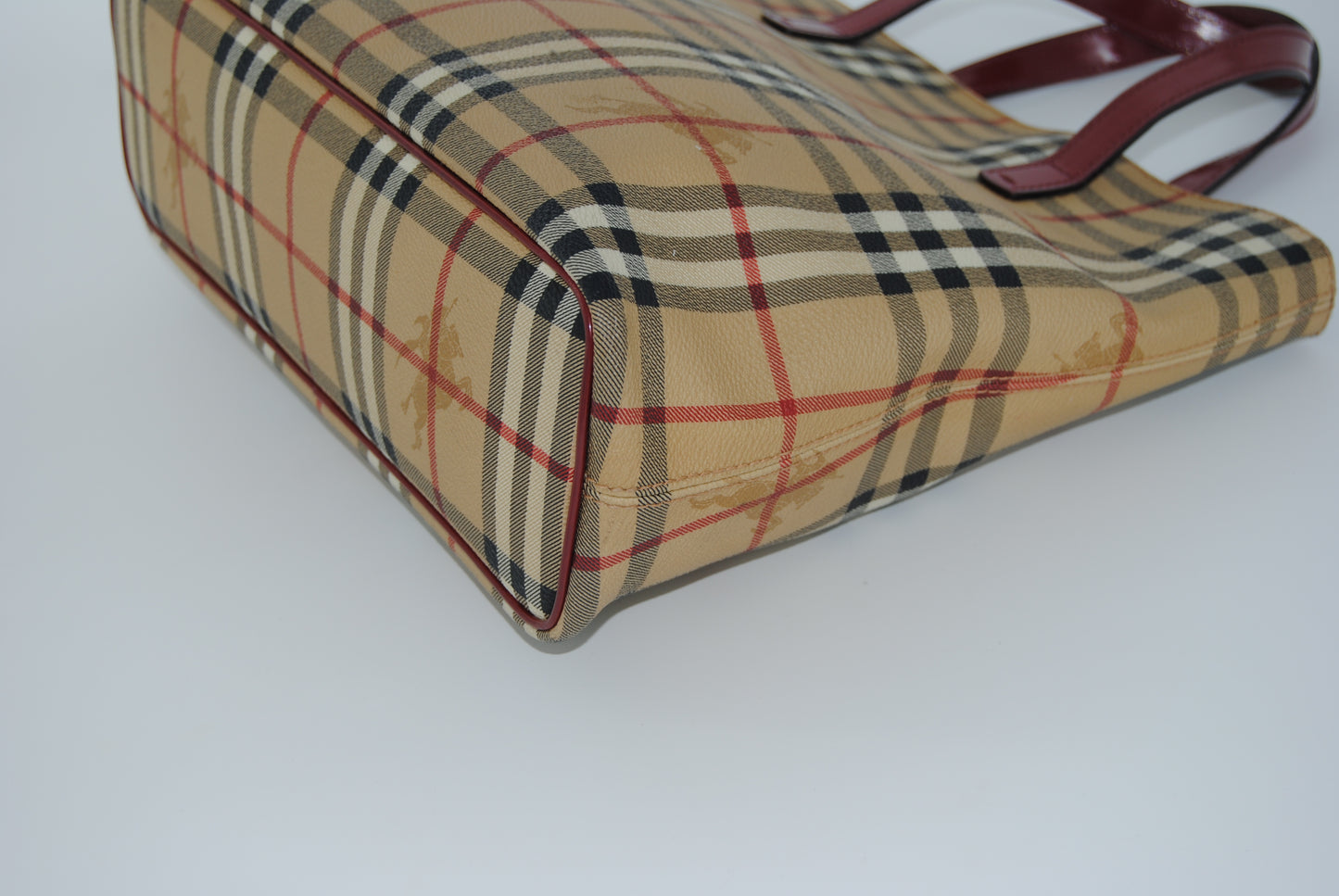 Burberry Coated Canvas Haymarket Tote Handle Red
