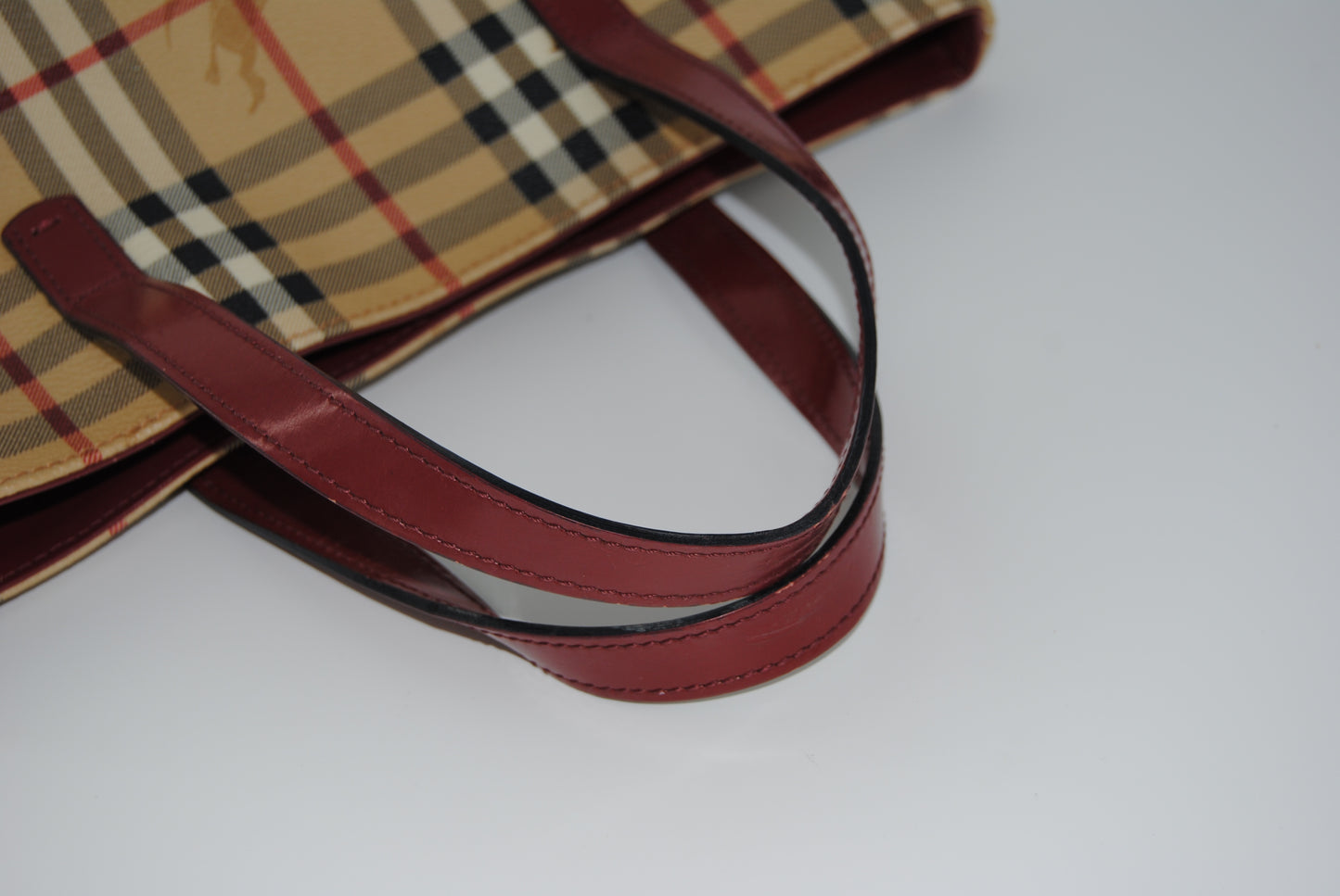 Burberry Coated Canvas Haymarket Tote Handle Red