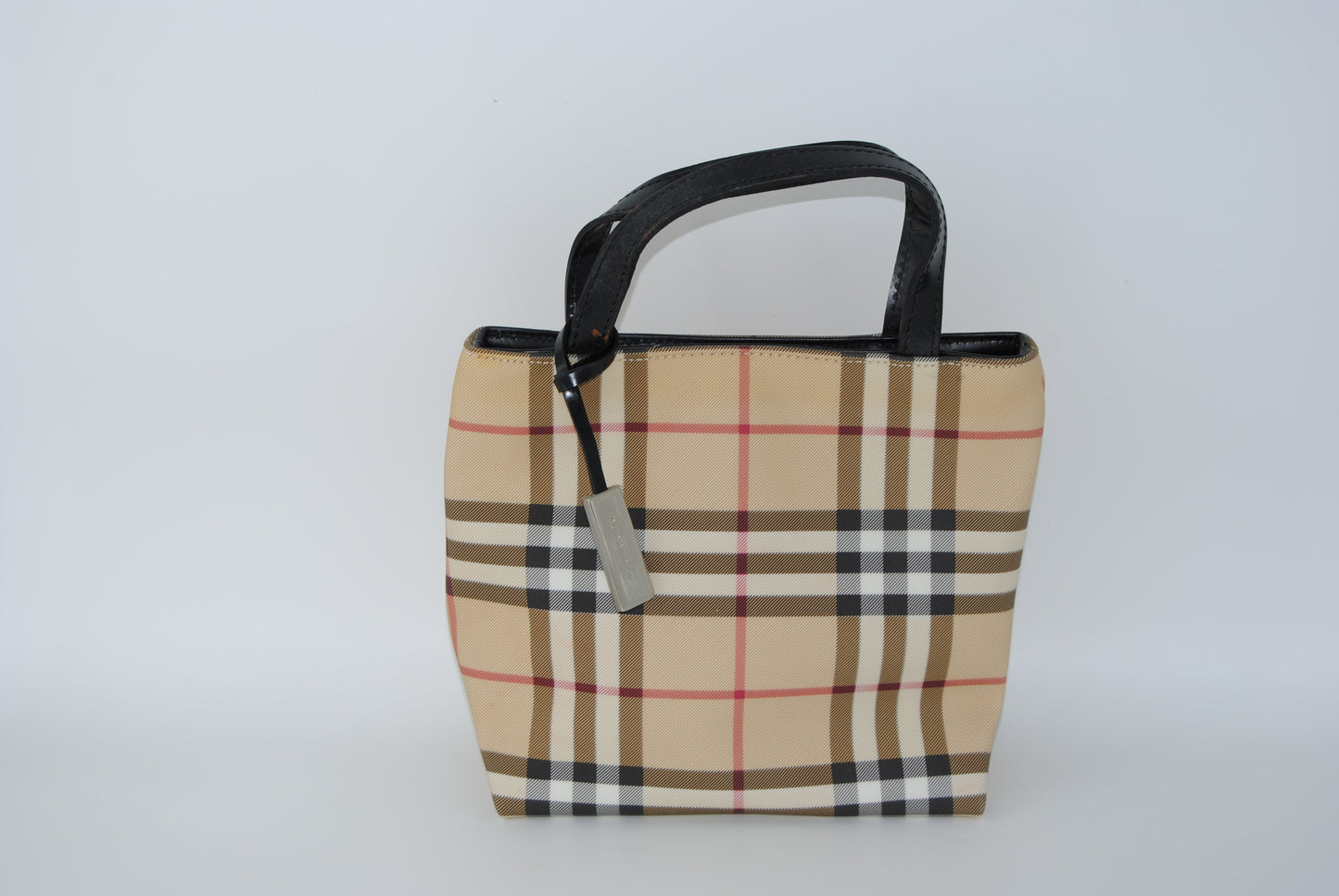 BURBERRY Nova Check Hand Bag Coated Canvas Beige Pm