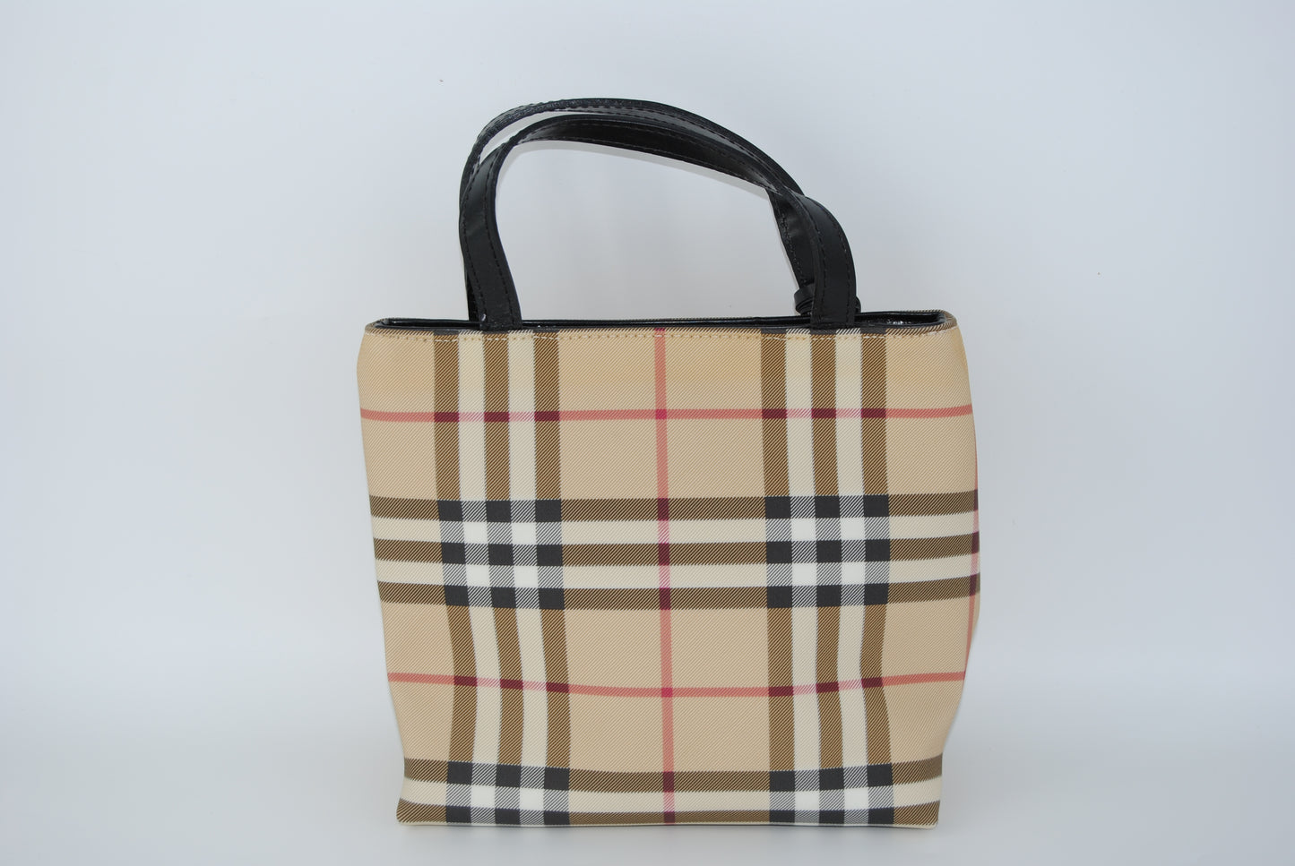 BURBERRY Nova Check Hand Bag Coated Canvas Beige Pm