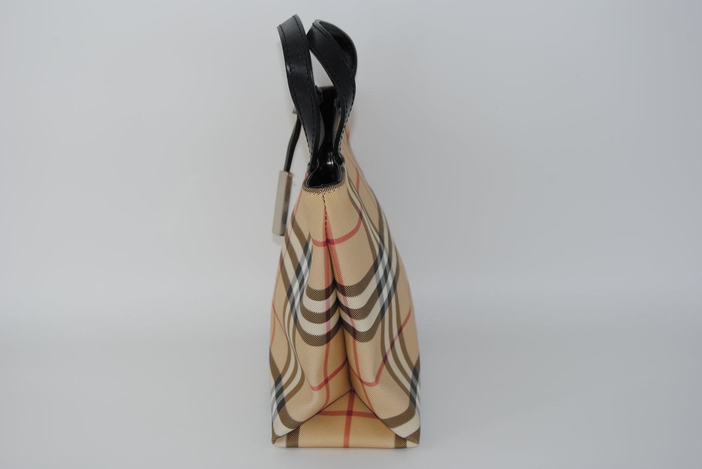 BURBERRY Nova Check Hand Bag Coated Canvas Beige Pm