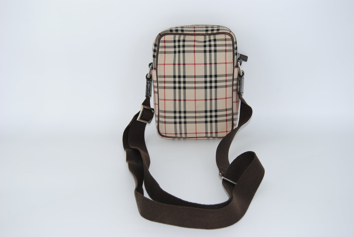 BURBERRY Crossbody Canvas Leather Nova Check Logo Plate Brown Beige.
