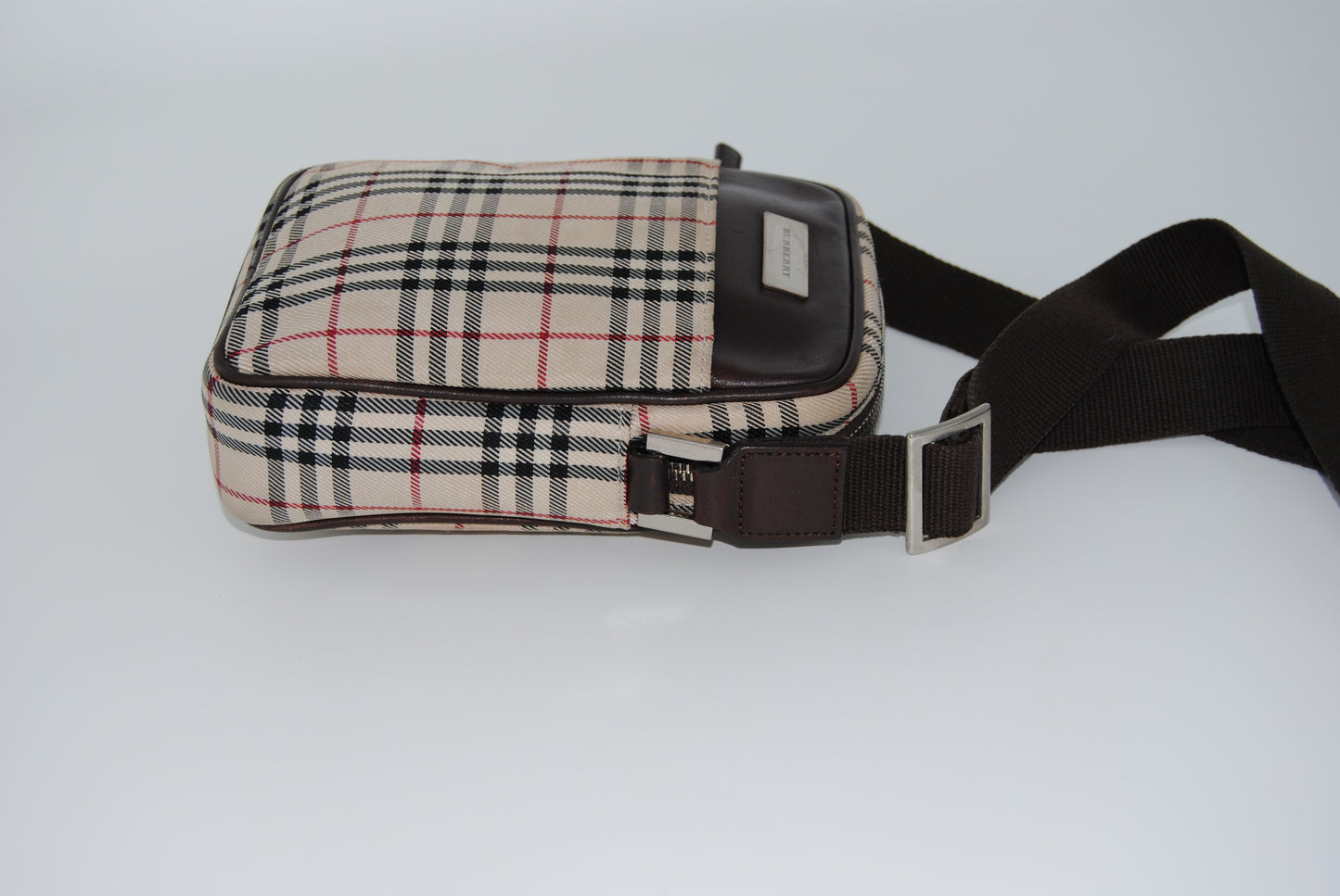 BURBERRY Crossbody Canvas Leather Nova Check Logo Plate Brown Beige.