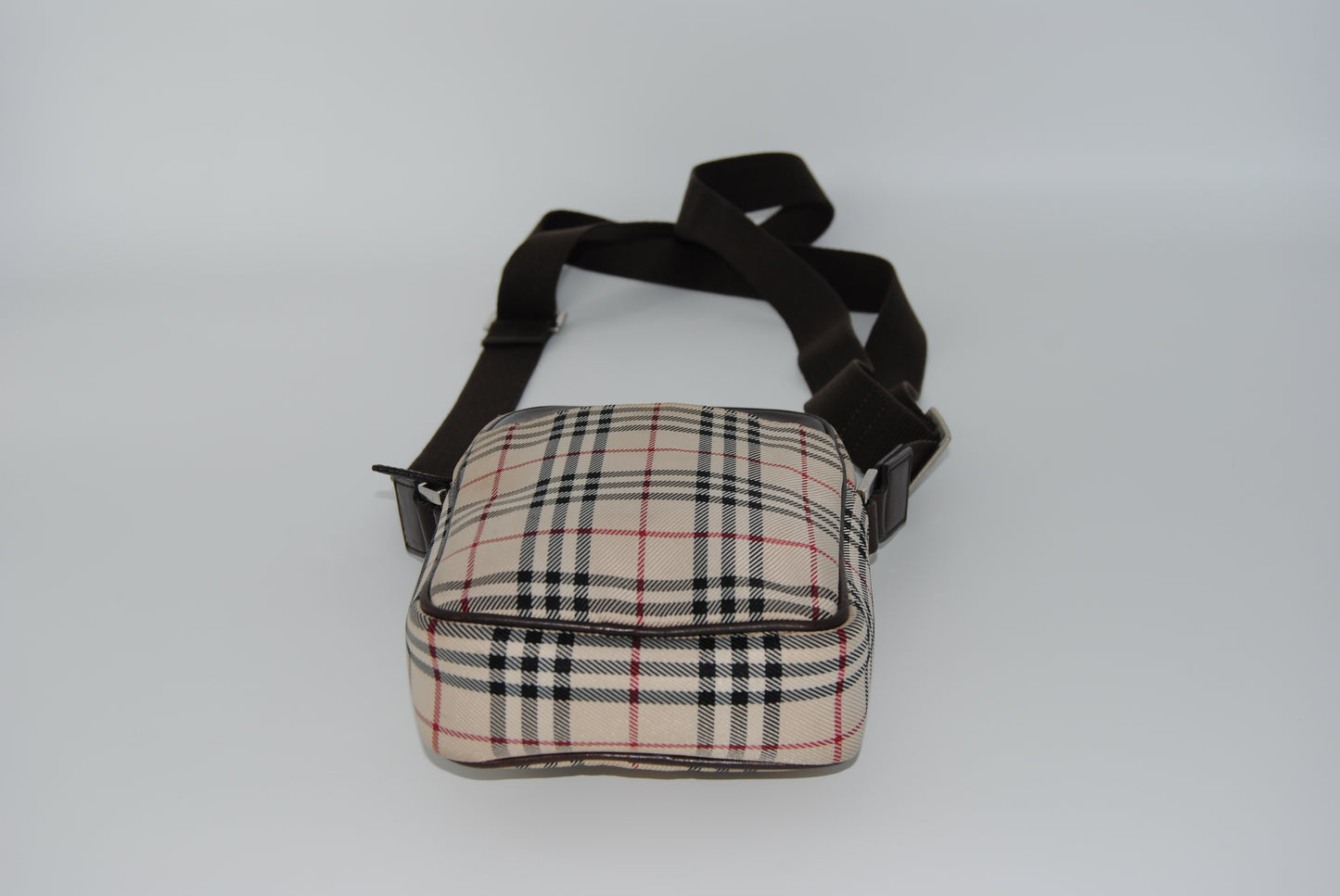 BURBERRY Crossbody Canvas Leather Nova Check Logo Plate Brown Beige.