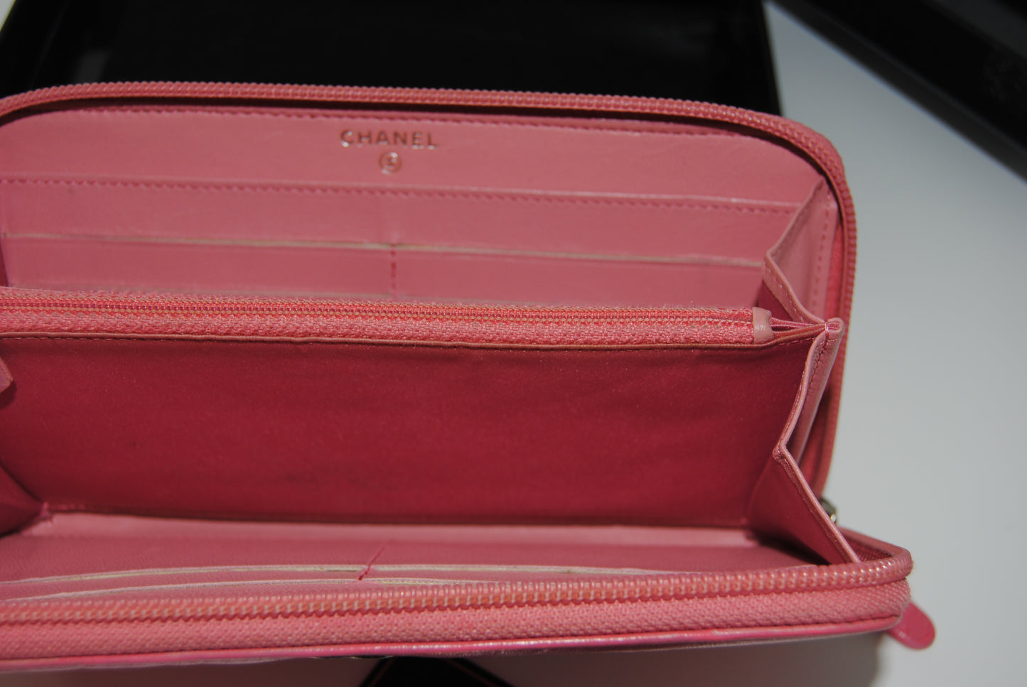 Chanel Round Zipper Long Wallet Camelia Leather Pink