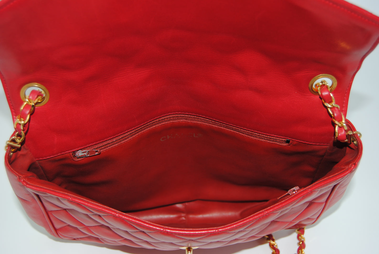 Chanel Red Quilted Lambskin Vintage Flap Bag Gold Hardware