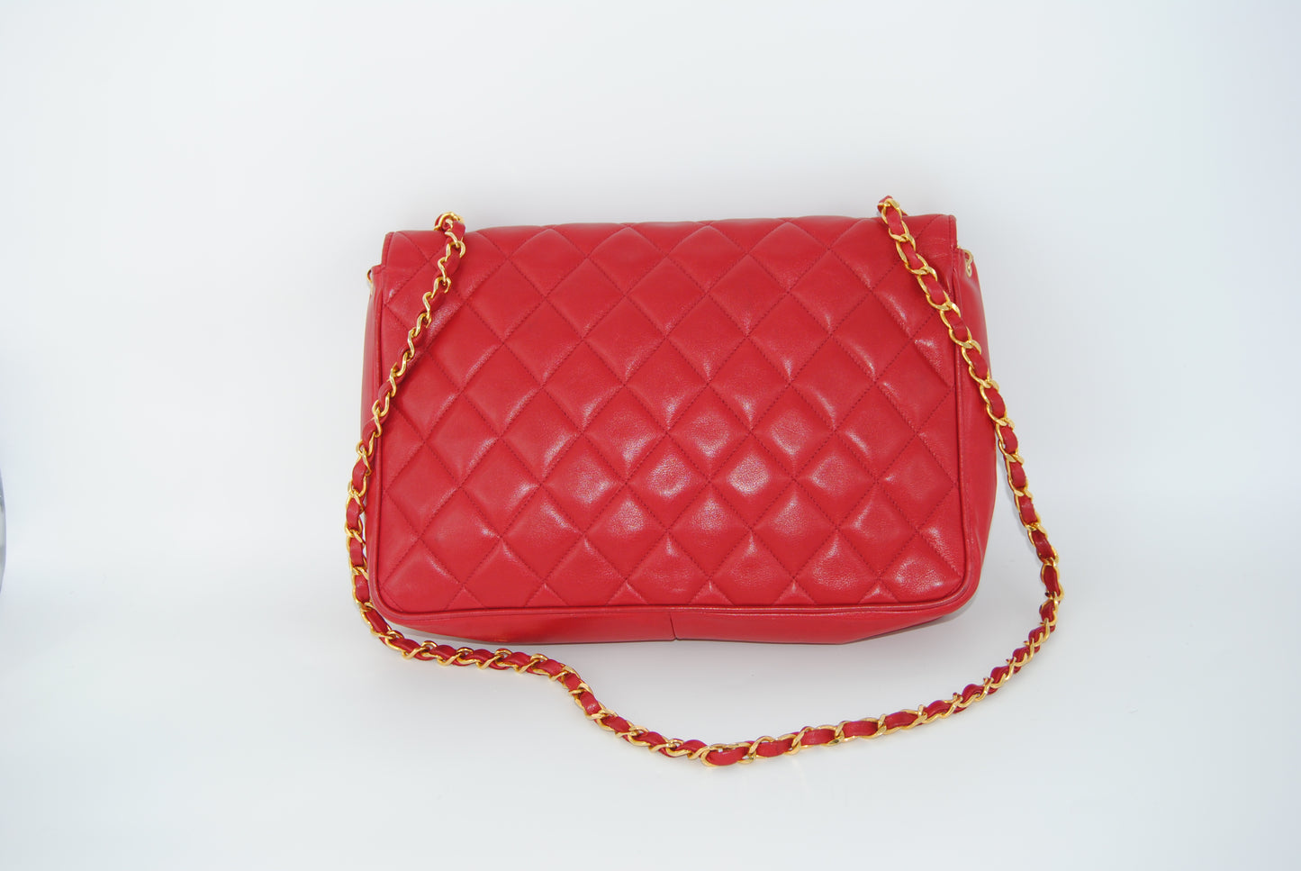 Chanel Red Quilted Lambskin Vintage Flap Bag Gold Hardware