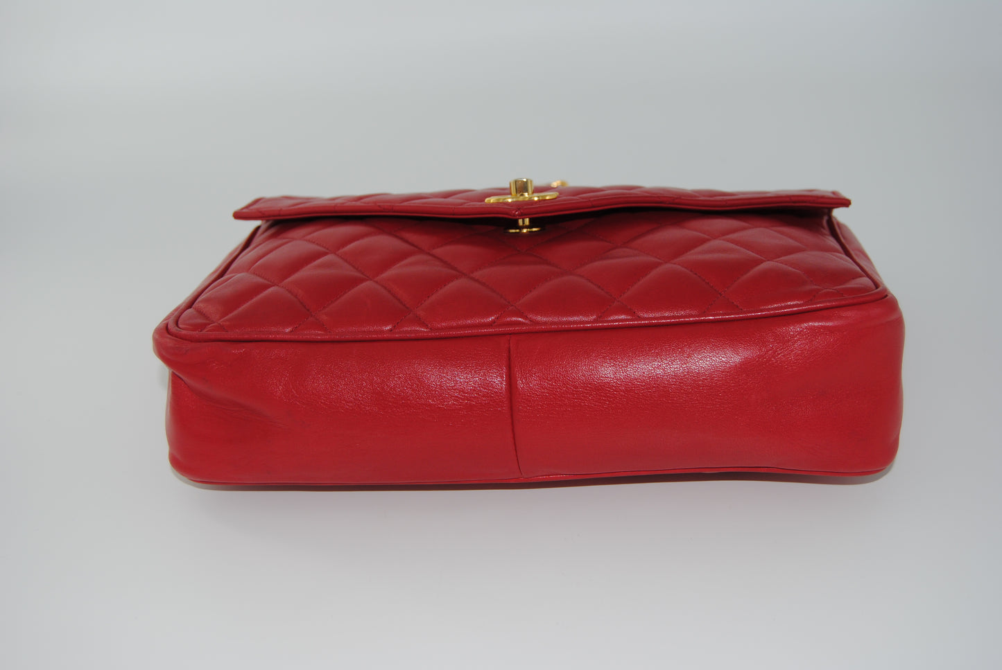 Chanel Red Quilted Lambskin Vintage Flap Bag Gold Hardware