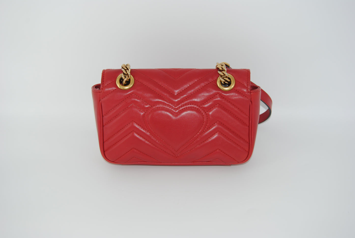 Gucci Calfskin Matelasse Mini GG Marmont Shoulder Bag Hibiscus Red