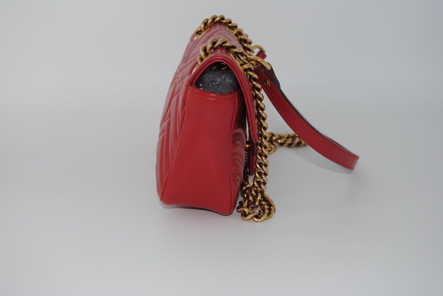 Gucci Calfskin Matelasse Mini GG Marmont Shoulder Bag Hibiscus Red