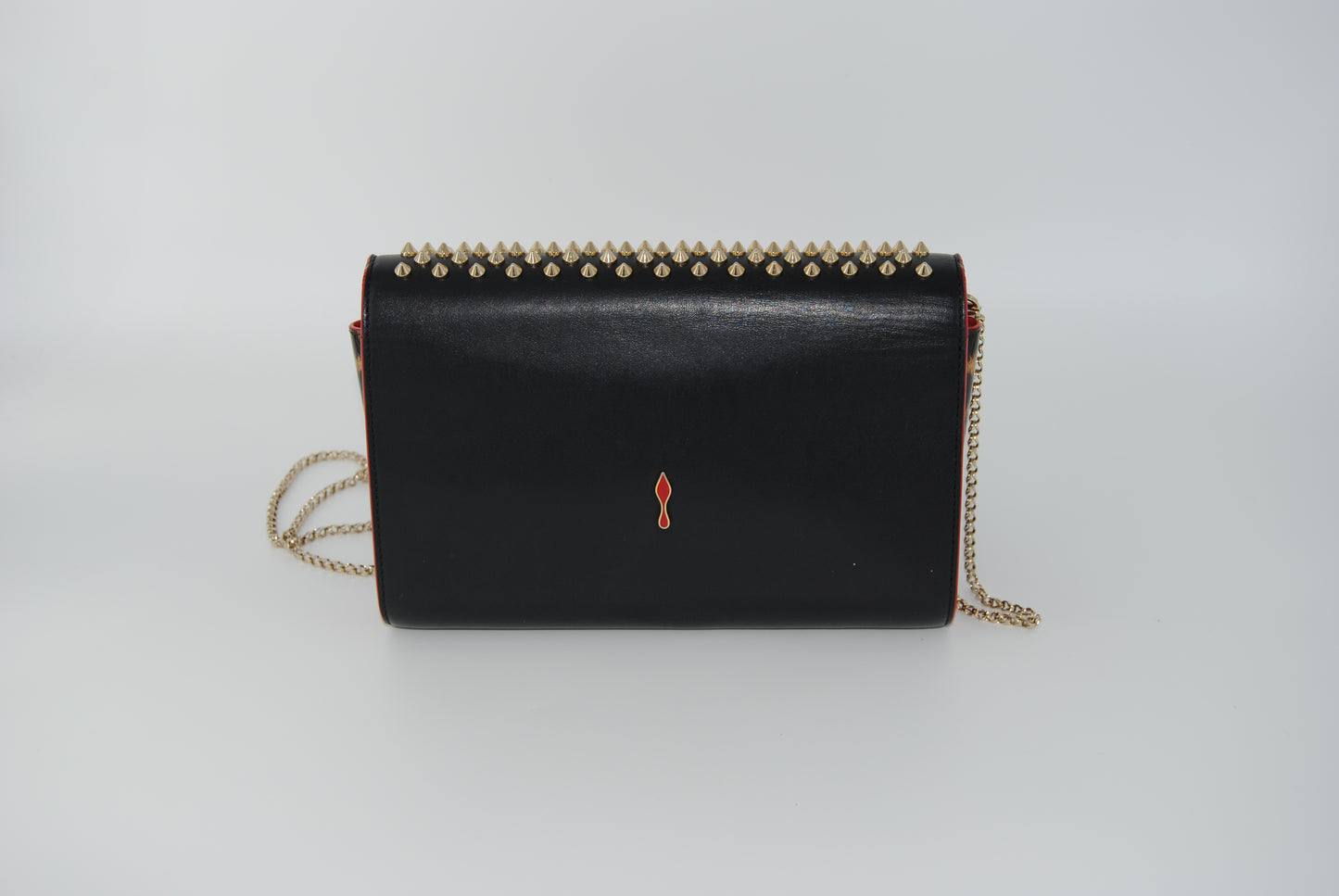 Christian Louboutin Calfskin Patent Leopard Spikes Paloma Clutch Black