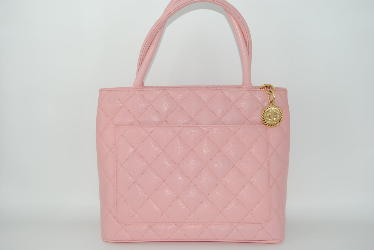 Chanel Caviar Leather Medallion Tote Quilted Shoulder Bag Pink Purse