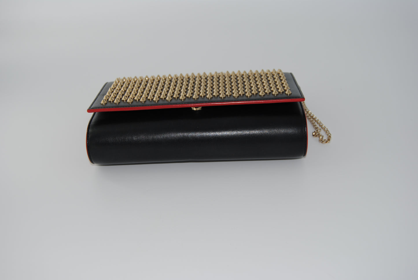 Christian Louboutin Calfskin Patent Leopard Spikes Paloma Clutch Black
