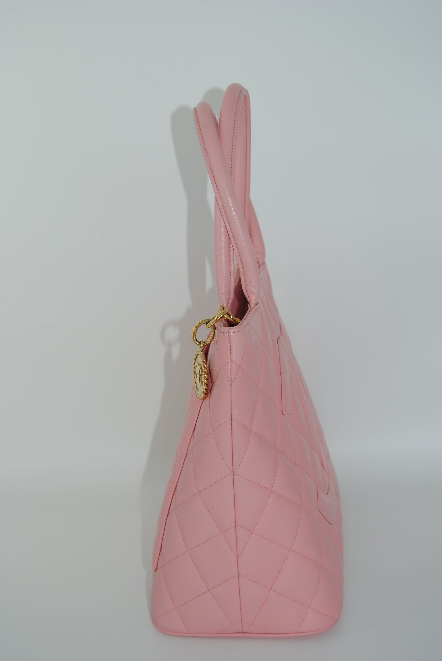 Chanel Caviar Leather Medallion Tote Quilted Shoulder Bag Pink Purse