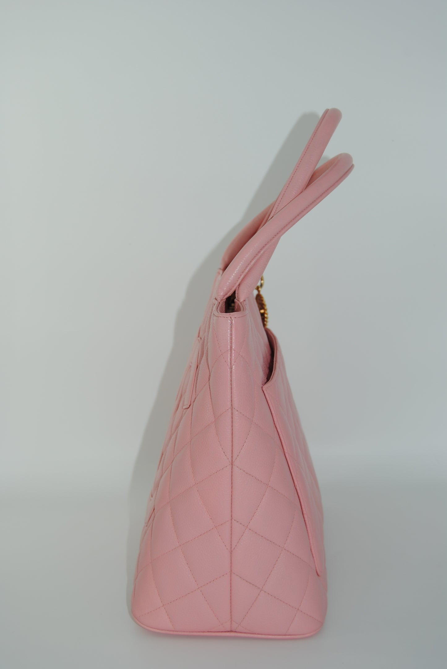 Chanel Caviar Leather Medallion Tote Quilted Shoulder Bag Pink Purse