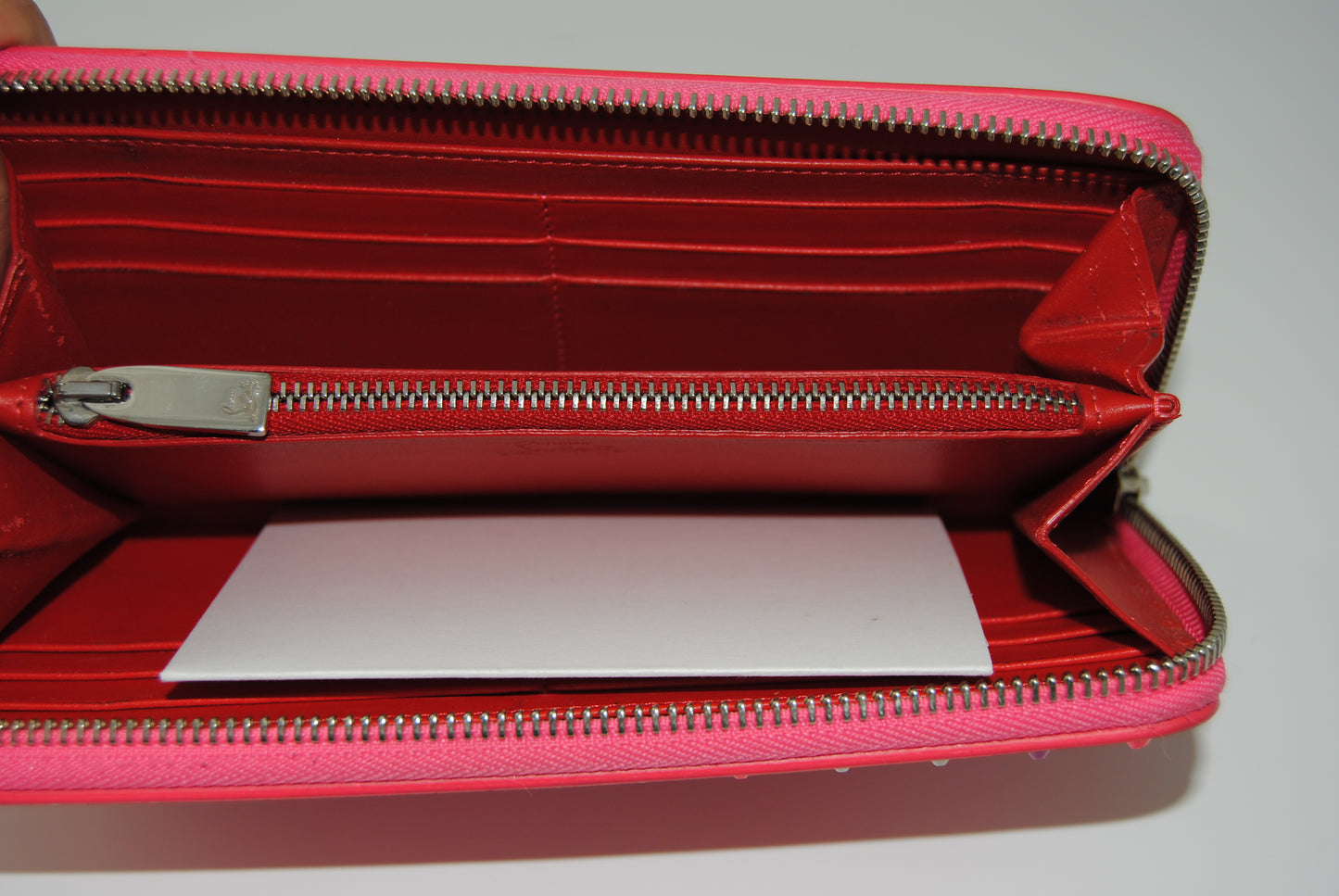 Christian Louboutin Panettone Wallet Patent Glittart Spikes Shocking Metal Pink Evening