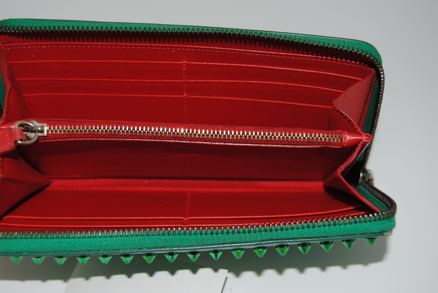 Christian Louboutin Green Pannatone Spike wallet