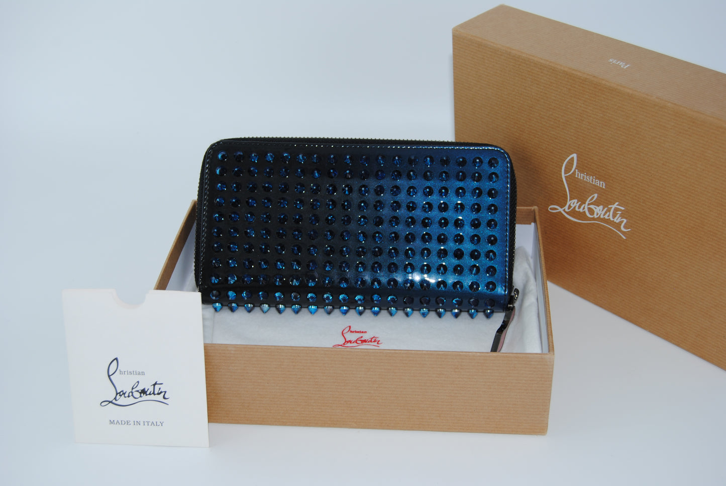 Christian Louboutin Blue Metallic Panettone Spike wallet