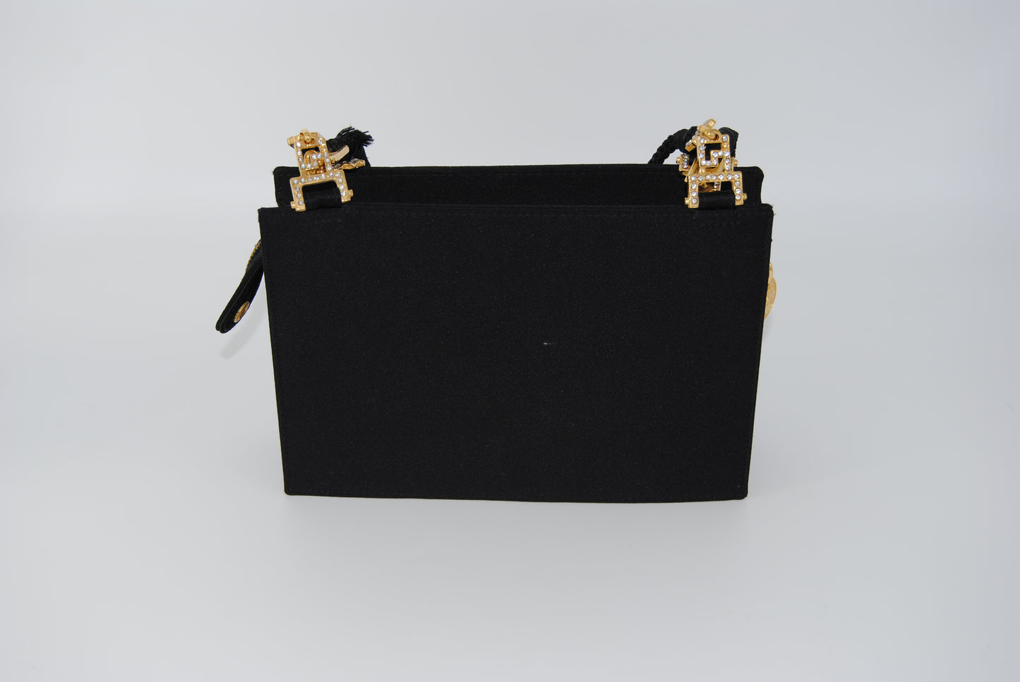 Versace Vintage Medusa Zip Shoulder Bag Crystal Embellished Satin Small