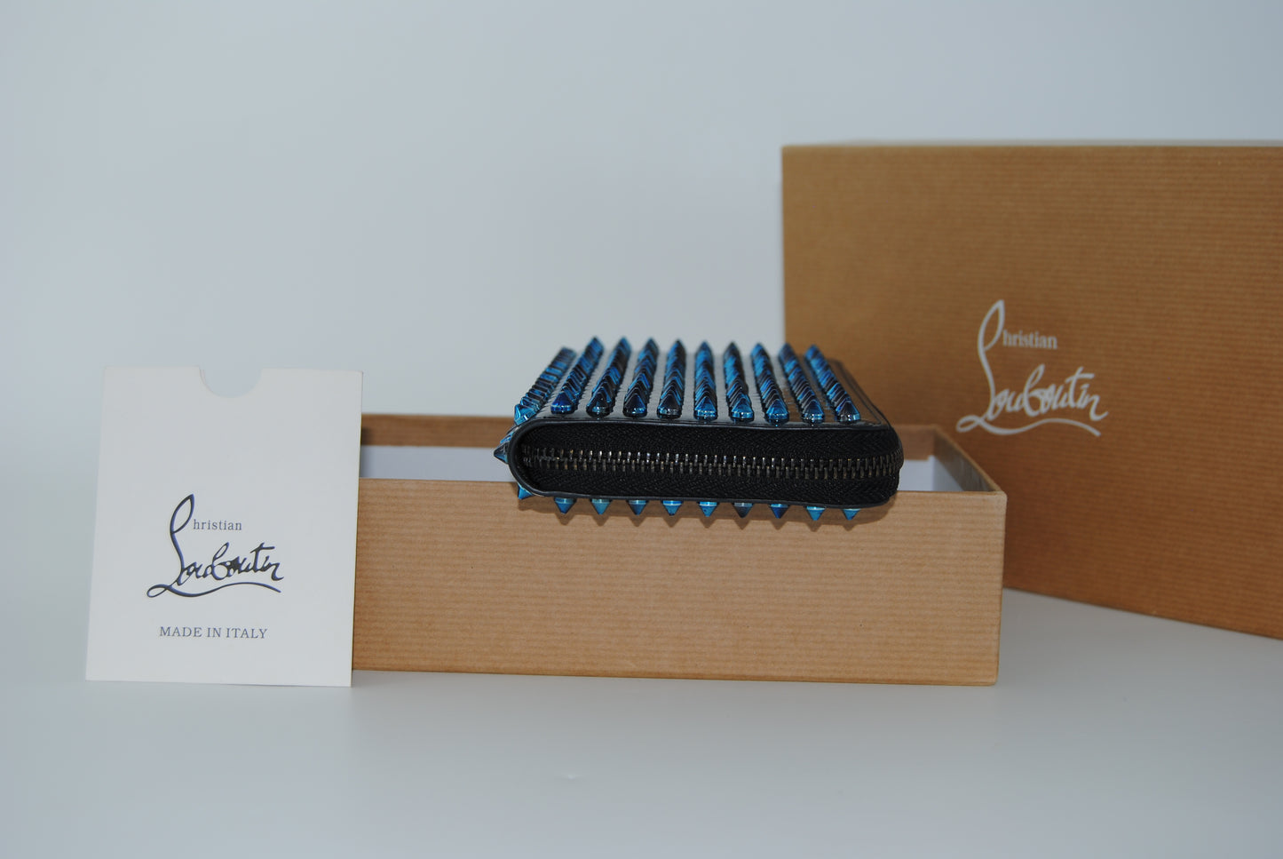 Christian Louboutin Blue Metallic Panettone Spike wallet