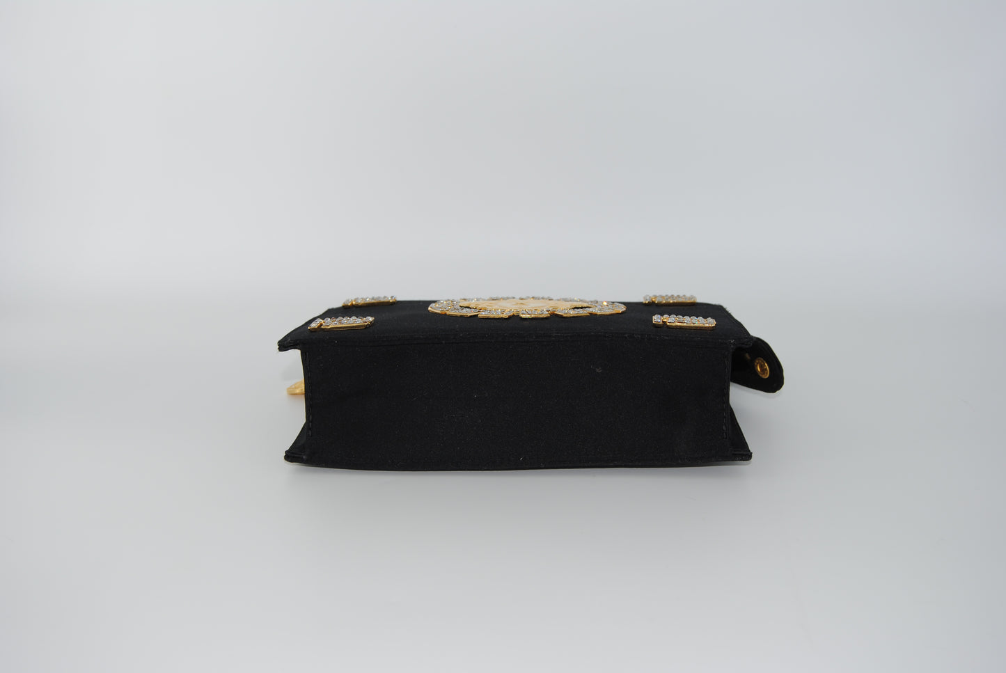 Versace Vintage Medusa Zip Shoulder Bag Crystal Embellished Satin Small