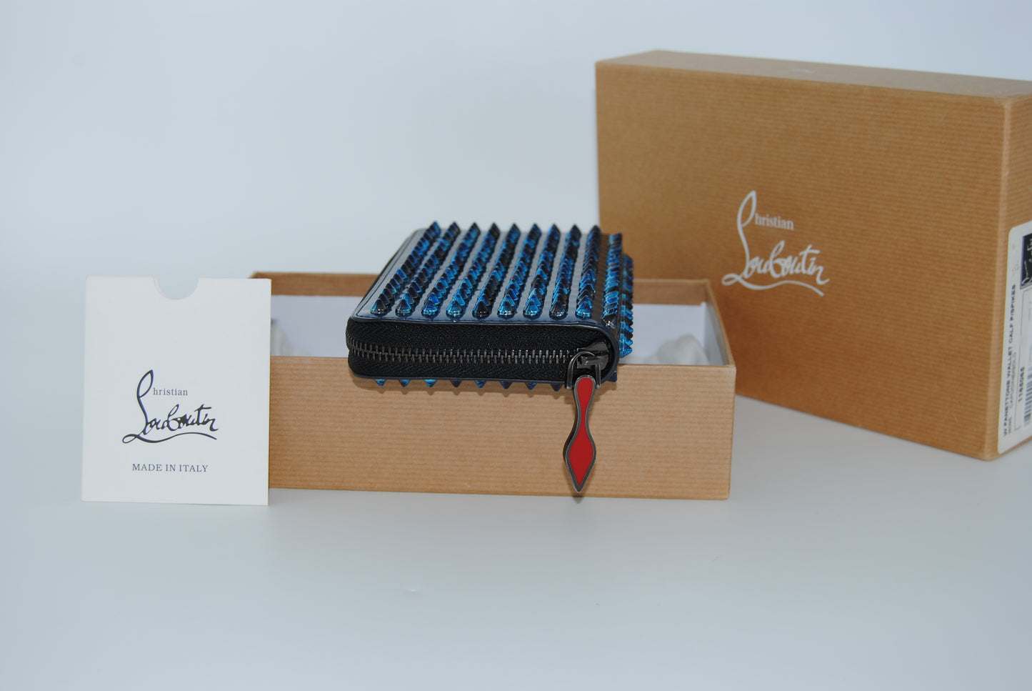 Christian Louboutin Blue Metallic Panettone Spike wallet