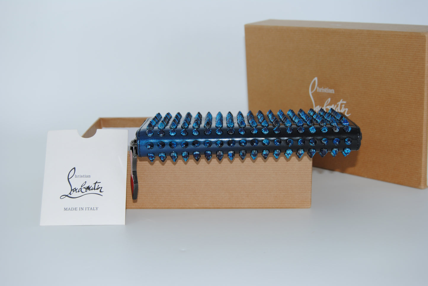 Christian Louboutin Blue Metallic Panettone Spike wallet
