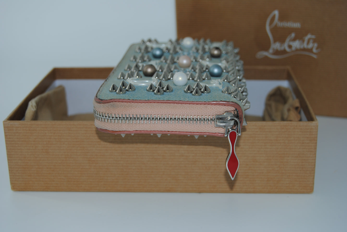 Christian Louboutin Blue Denim Mix Pearl Panettone Continental Wallet