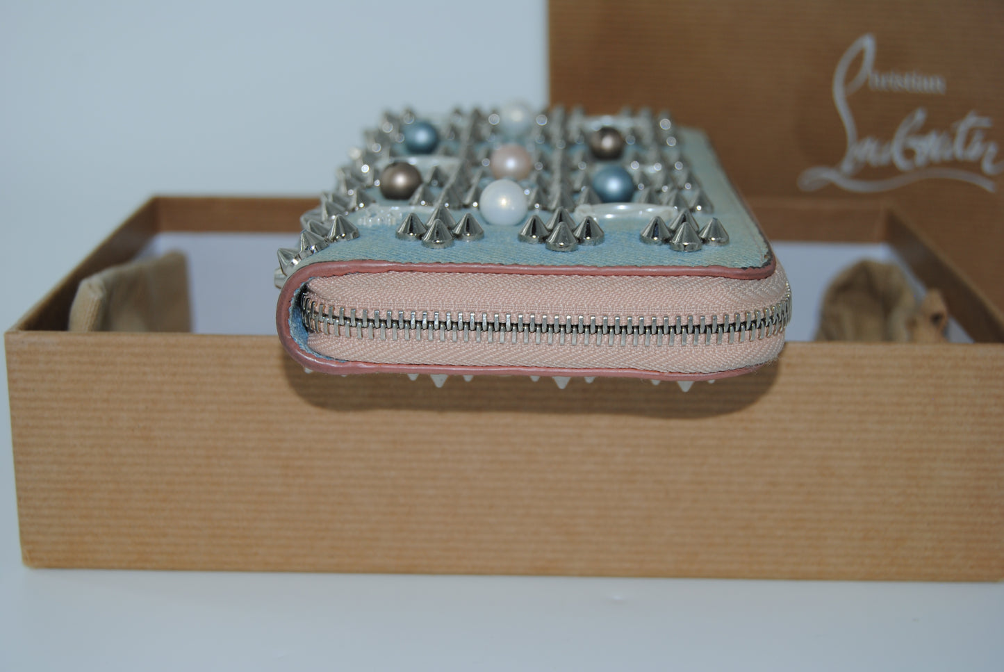 Christian Louboutin Blue Denim Mix Pearl Panettone Continental Wallet