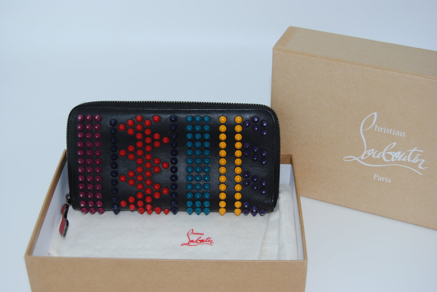 CHRISTIAN LOUBOUTIN Panettone Multicolor Spike Stud Zip Around Long Wallet