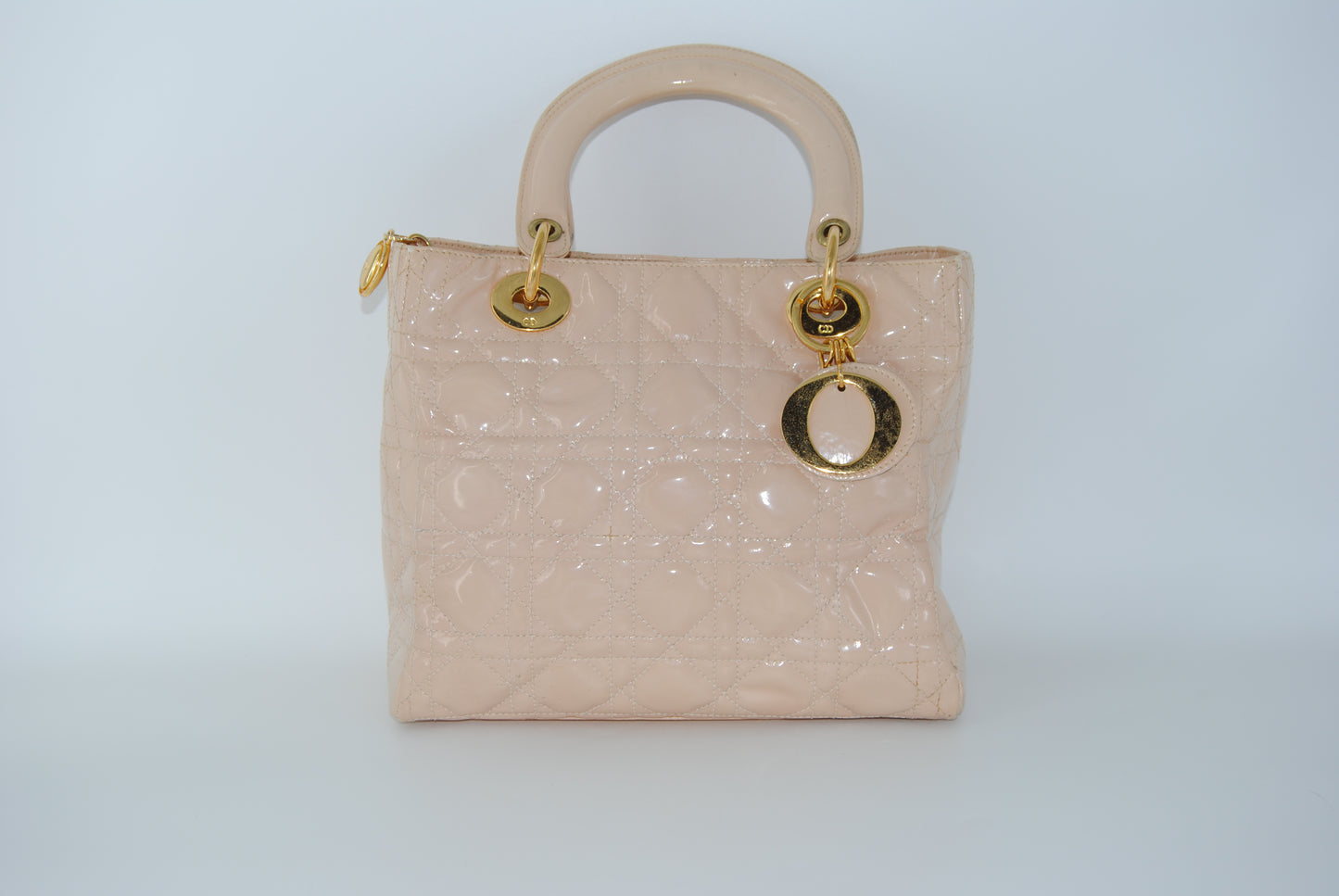 Dior Cream Cannage Patent Leather Medium Lady Dior