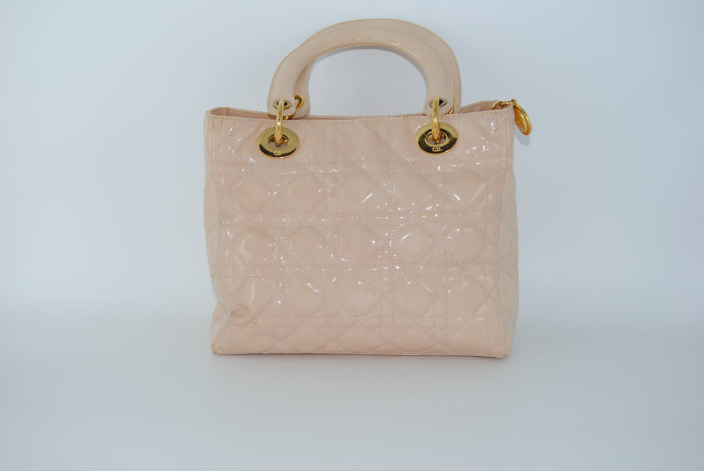 Dior Cream Cannage Patent Leather Medium Lady Dior