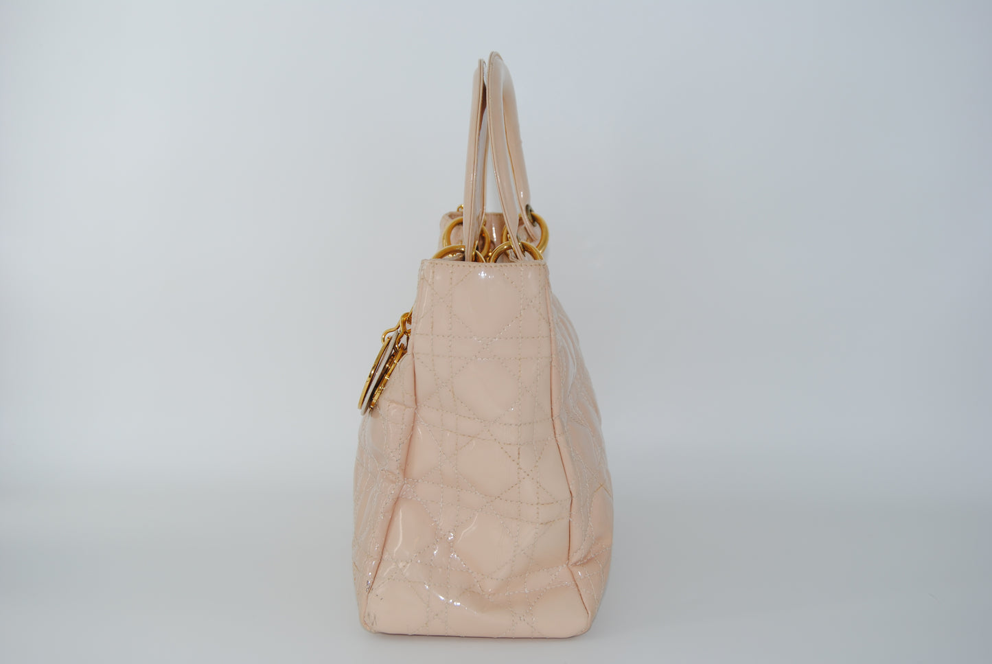 Dior Cream Cannage Patent Leather Medium Lady Dior
