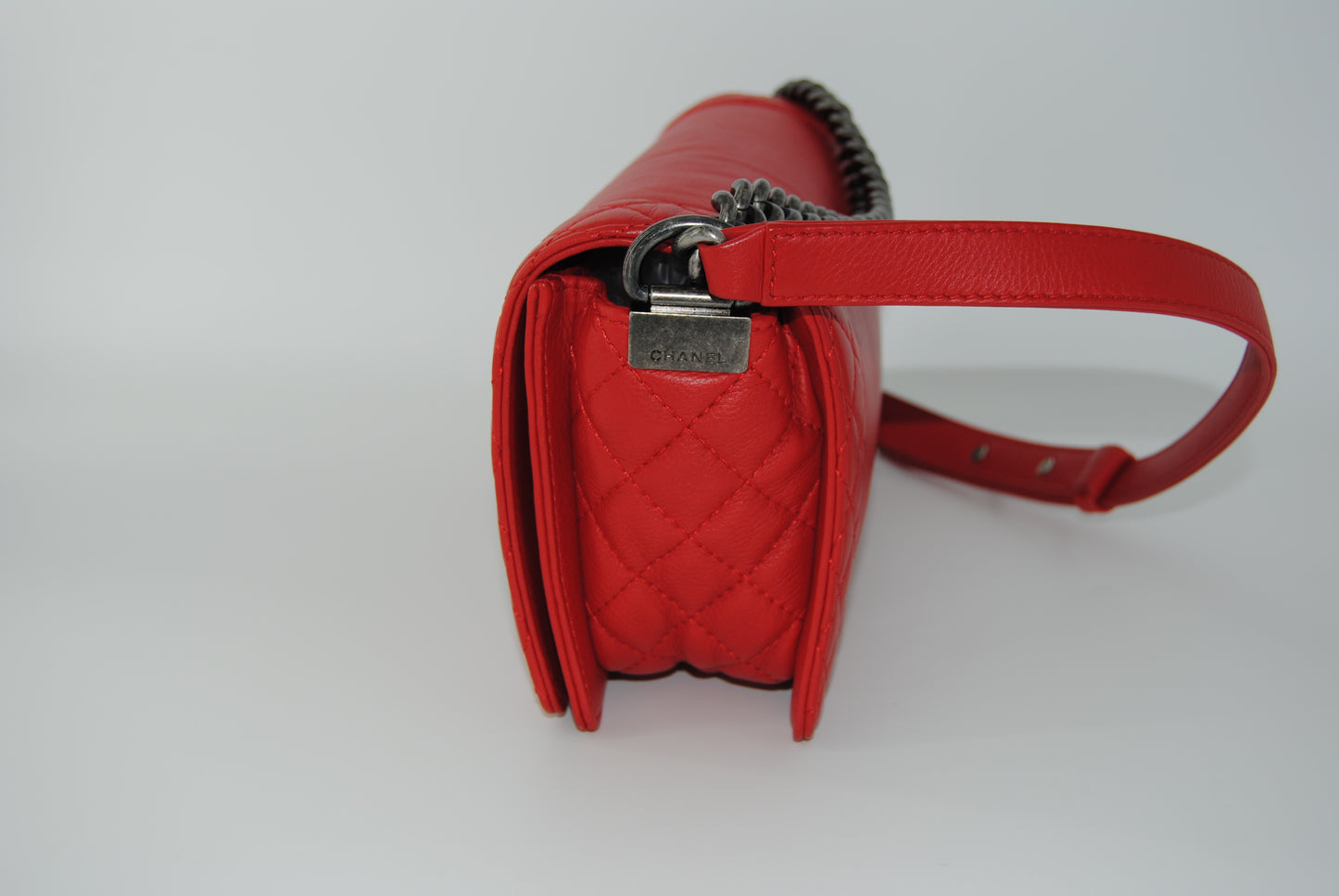 Chanel Red Leather Medium Boy