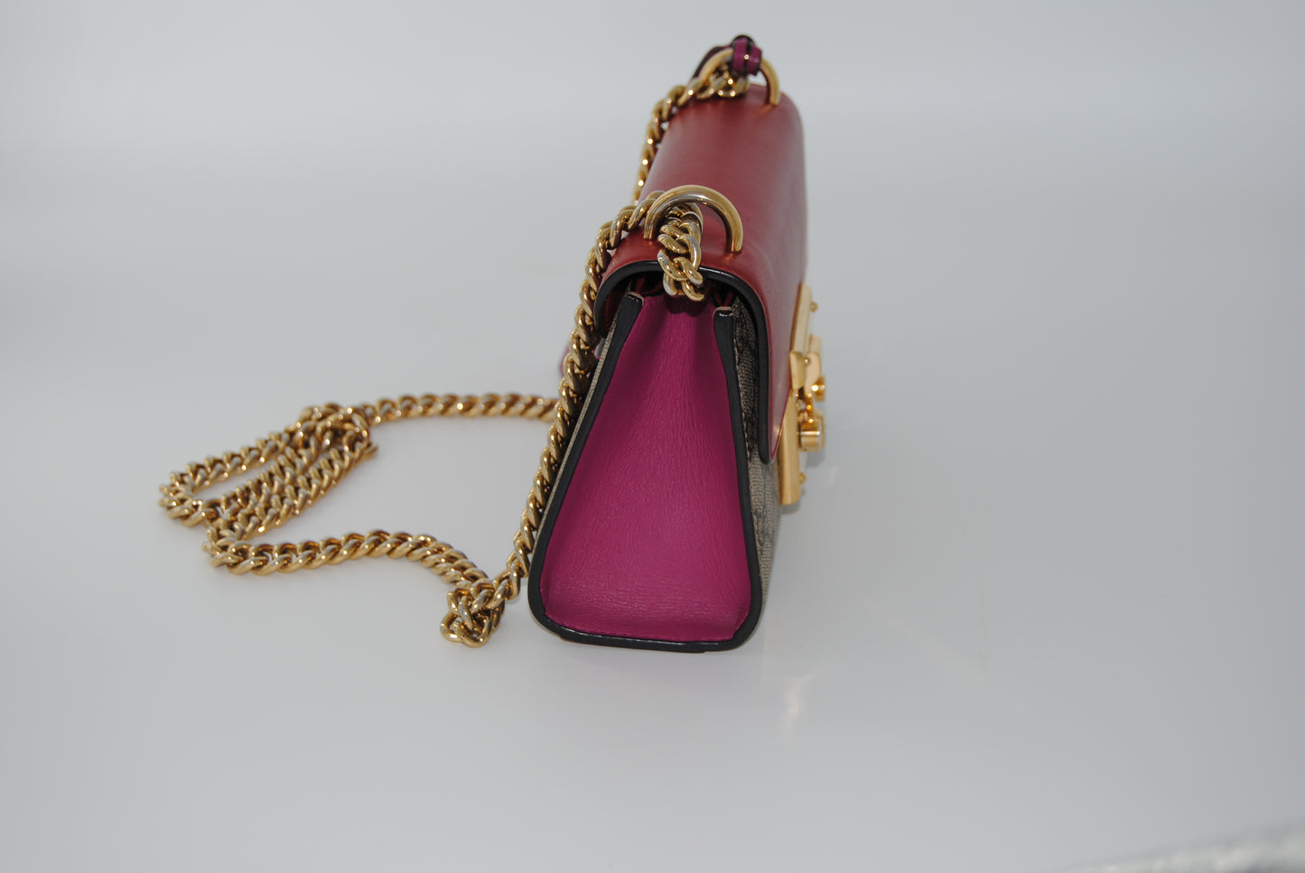 Gucci GG Supreme Monogram Calfskin Small Padlock Shoulder Bag Beige Hibiscus Red New Rosette