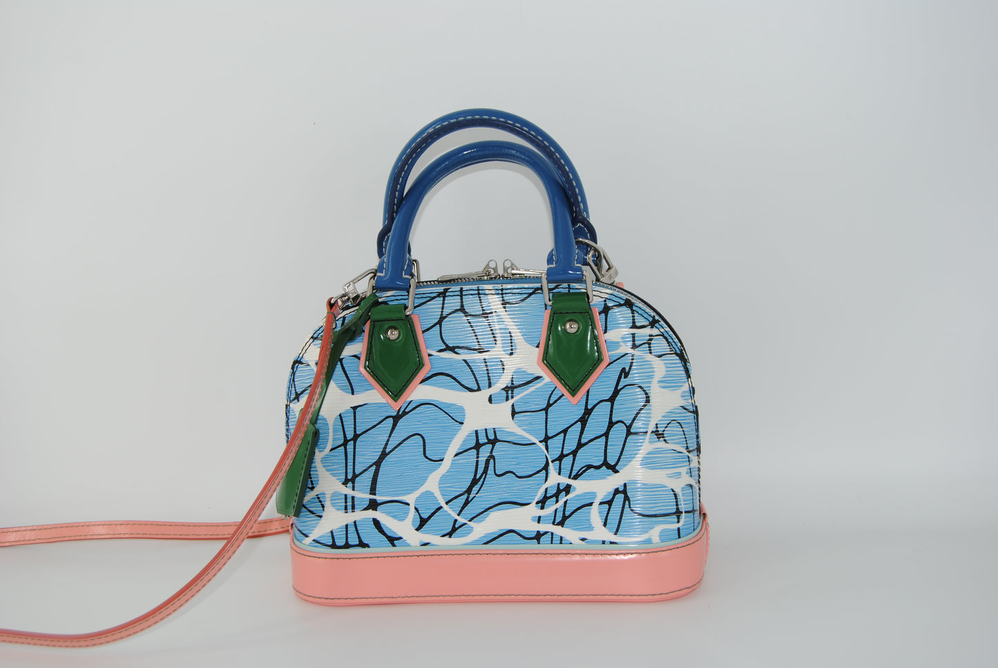 Louis Vuitton Alma BB Aqua Print Epi Leather Satchel Crossbody Bag Blue